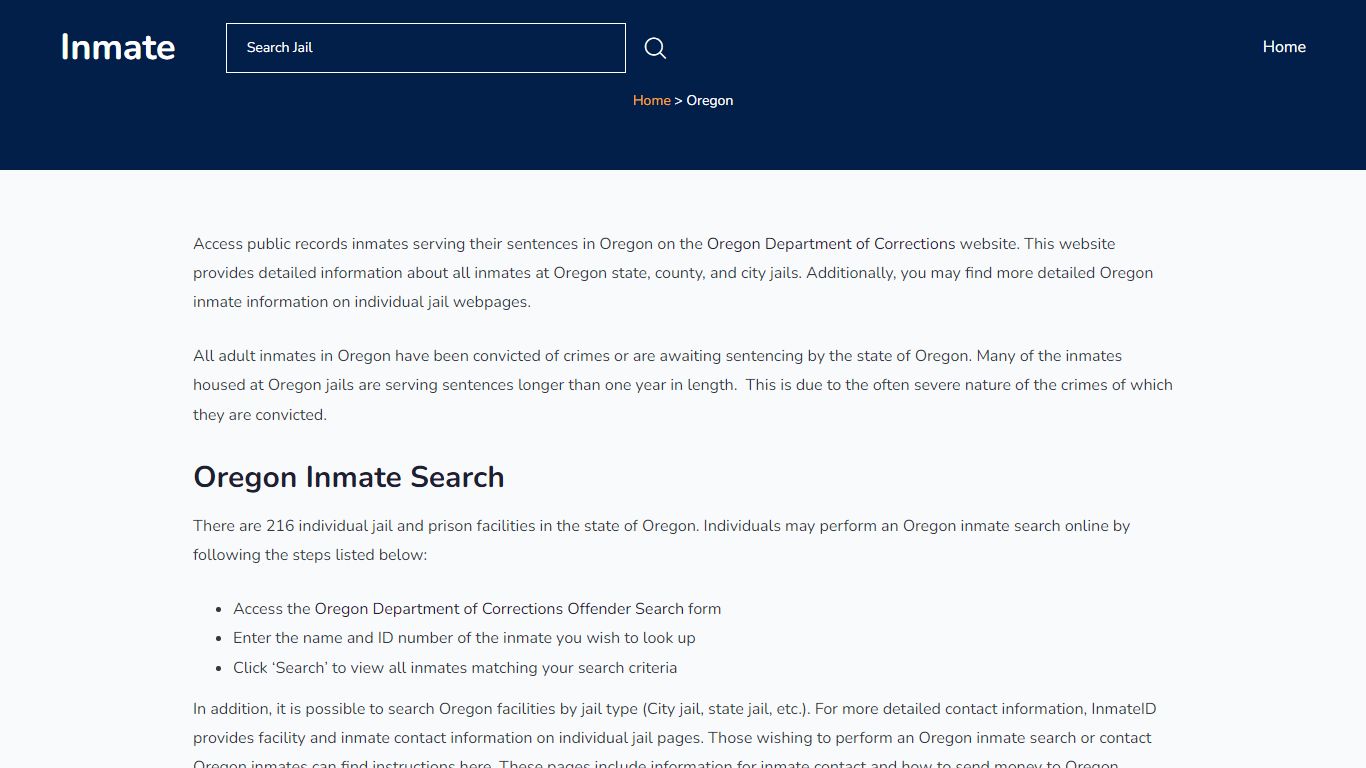 Oregon Inmate Search - Oregon DOC - InmateID